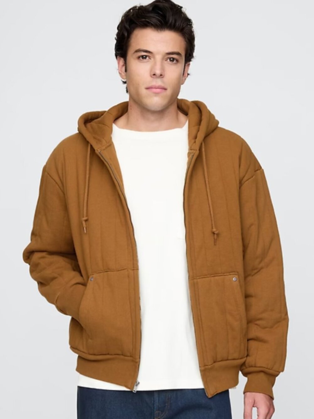 GAP Waffle-Lined Quilted Zip Hoodie Size L